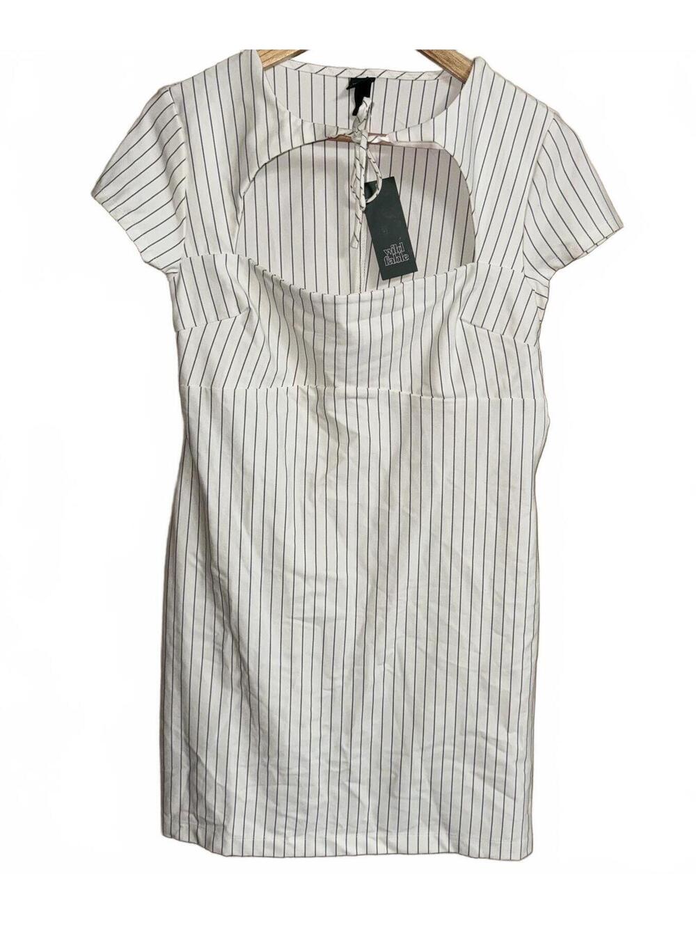 Wild Fable White Pinstripe Cutout Mini Dress, Size M